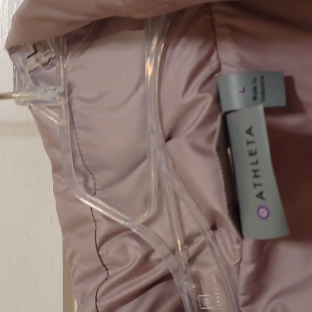 Athleta  Gorgeous Goose Down Quilted Puffer Jacket Grey Clay Color Like New Sz L - Picture 5 of 10